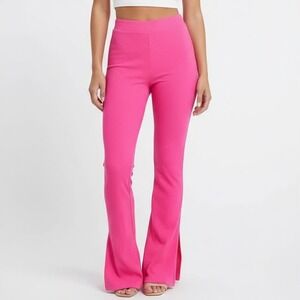 Naked Wardrobe Hot Pink Ribbed Side Slit Pants Size L